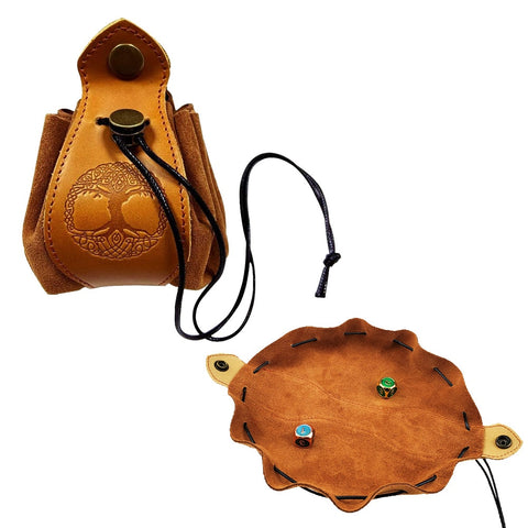 Leather Drawstring Pouch Dice Bag and Tray